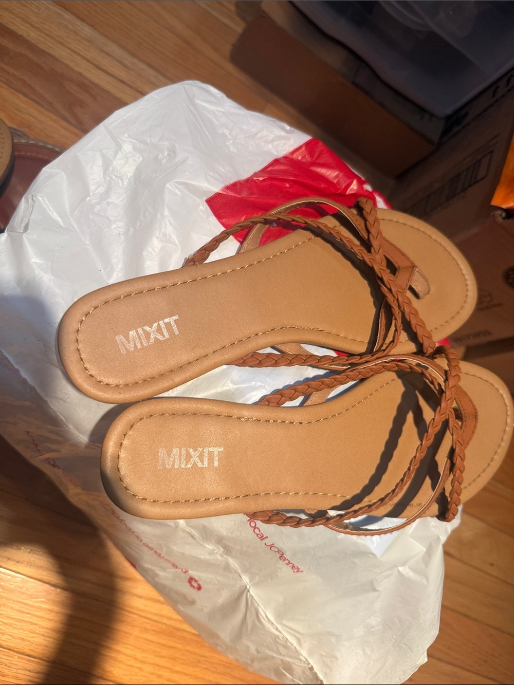 Mixit Women's Tan Braided Strap Slide Sandals